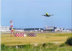 飛び立つ飛行機の写真